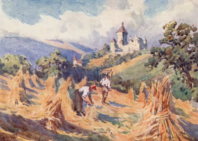 Chateau de Vufflens, acima de Lausanne (litografia a cores) de J. Hardwicke Lewis