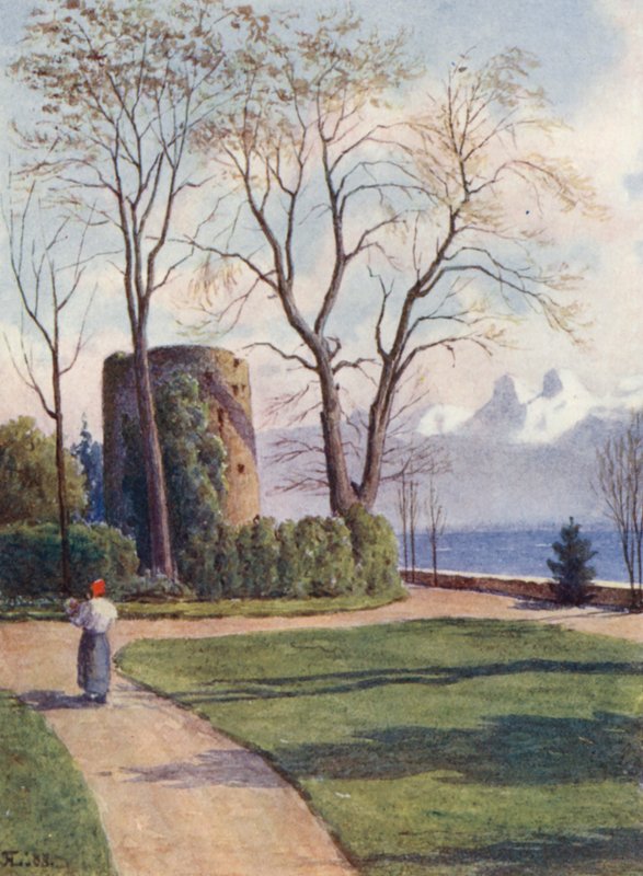 Torre Haldimand, Quchy, Lausana (litografia a cores) de J. Hardwicke Lewis