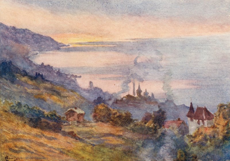 Lausana, vista para leste (litografia a cores) de J. Hardwicke Lewis