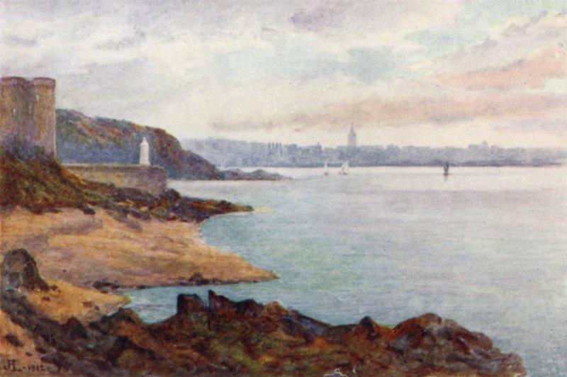Mole des Noires e Dinard, de St Malo Beach (cor litho) de J. Hardwicke Lewis