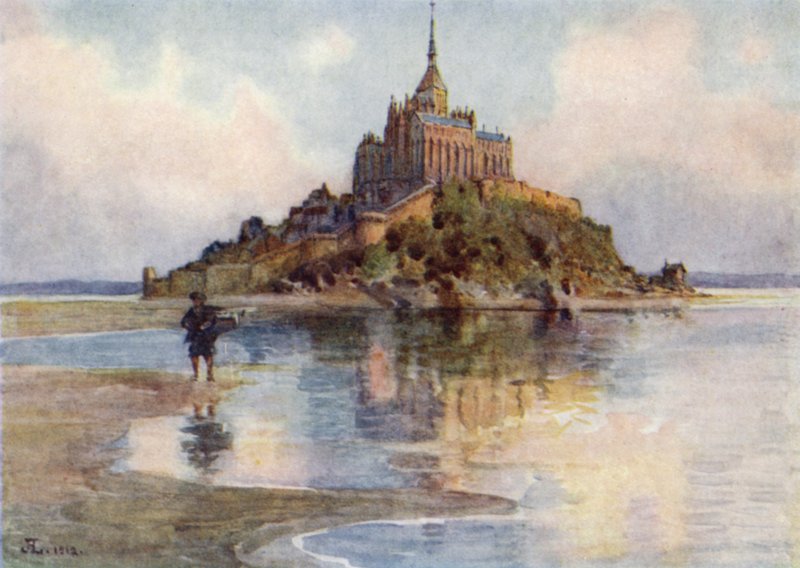 Mont St Michel de Tombelaine, noite (cor litho) de J. Hardwicke Lewis
