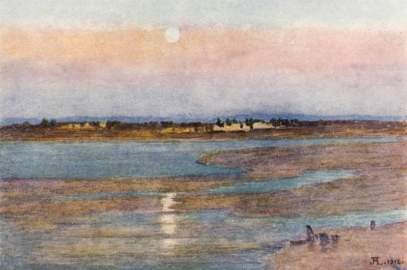 Moonrise at Sunset, de La Croix Blanche, Mont St Michel (cor litho) de J. Hardwicke Lewis