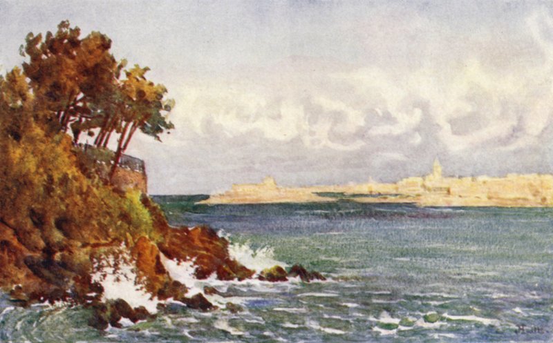 St Malo da Praia do Priorado, Dinard (cor litho) de J. Hardwicke Lewis
