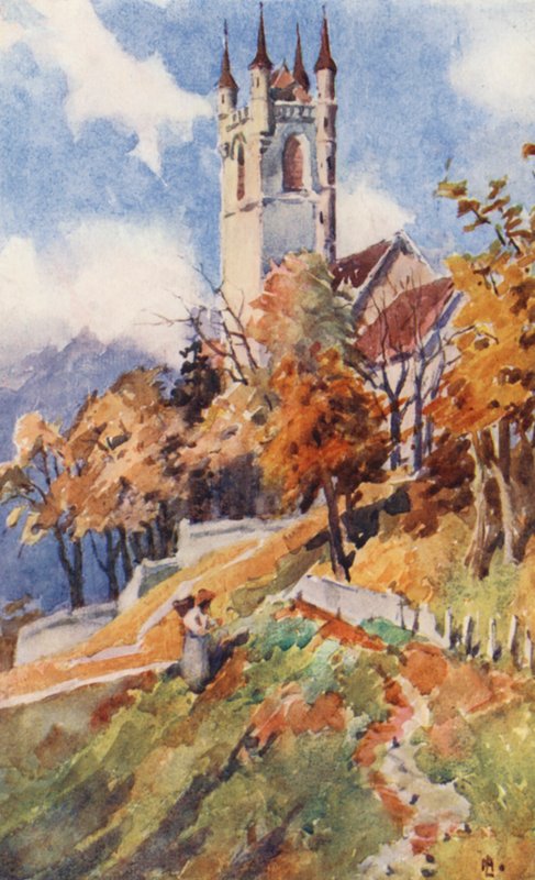 Igreja de São Martinho, Vevey (litografia a cores) de J. Hardwicke Lewis