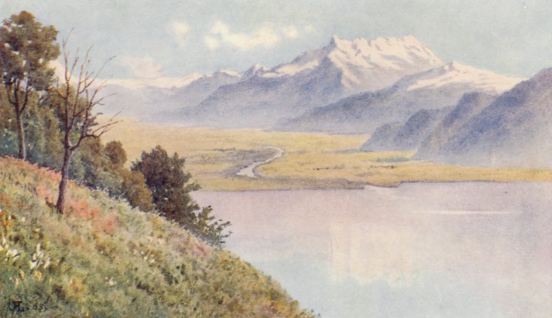 O Vale do Ródano a partir de Mont Pelerin (litografia a cores) de J. Hardwicke Lewis