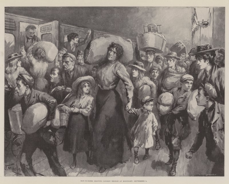 Hop-Pickers saindo da London Bridge na meia-noite de 1 de setembro de J. Macfarlane