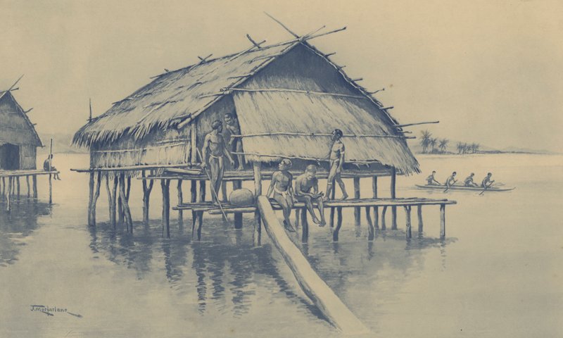 Aldeia marinha da Nova Guiné (litho) de J. Macfarlane