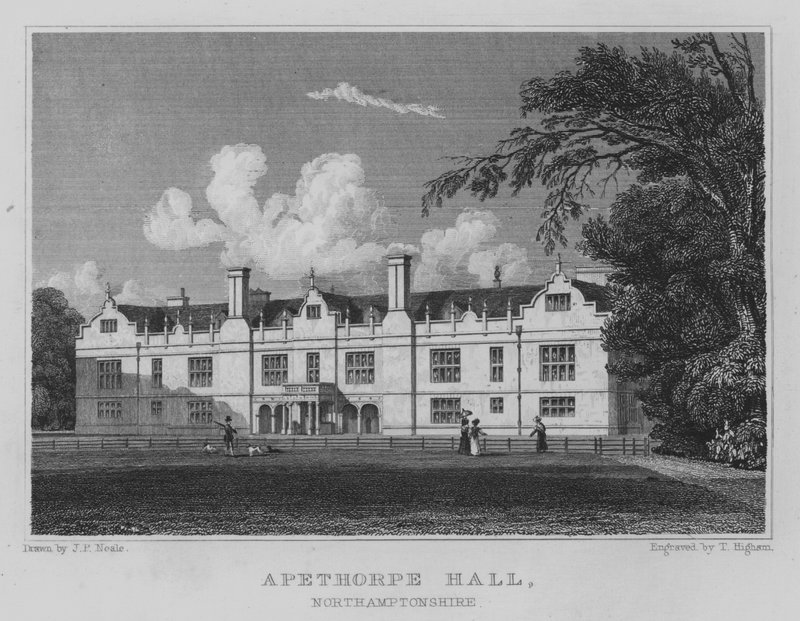 Apethorpe Hall, Northamptonshire (gravura) de John Preston Neale