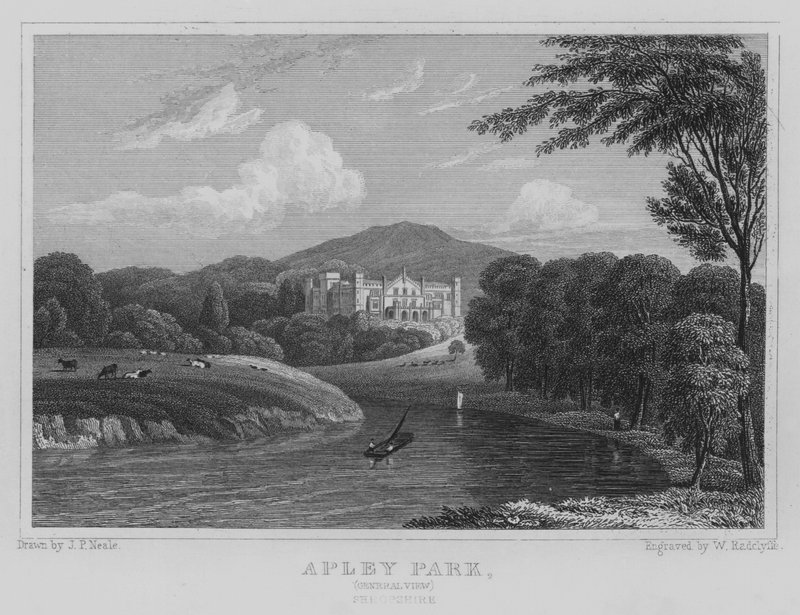 Apley Park, Vista Geral, Shropshire (gravura) de John Preston Neale