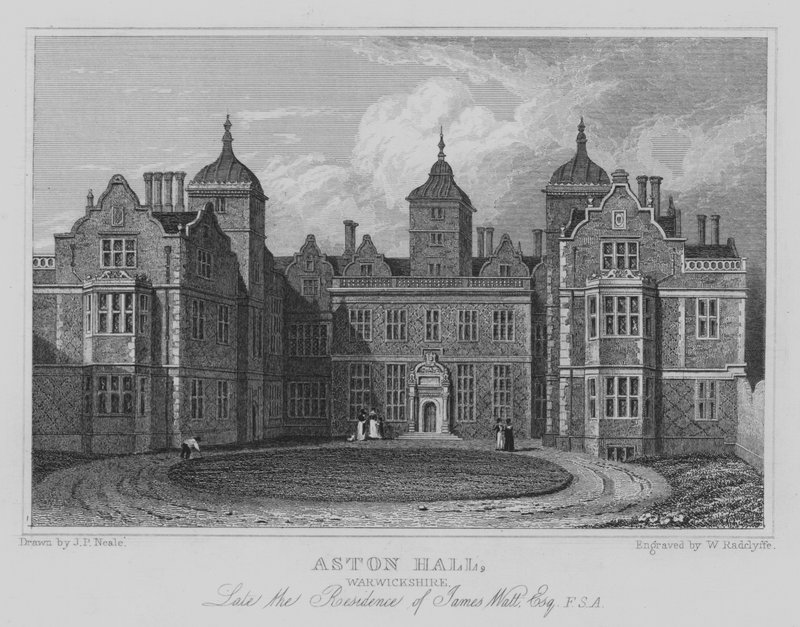 Aston Hall, Warwickshire, Late the Residence of James Watt, Esquire, FSA (gravura) de John Preston Neale