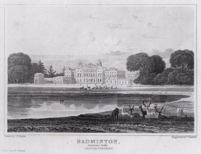 Badminton, Vista Geral, Gloucestershire (gravura) de John Preston Neale