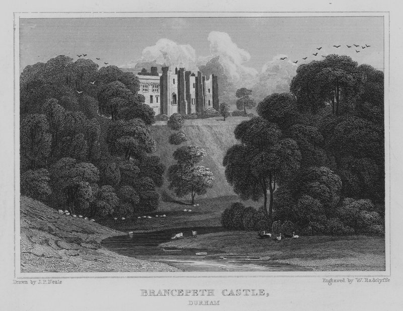 Castelo Brancepeth, Durham (gravura) de John Preston Neale