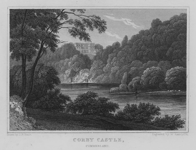Corby Castle, Cumberland (gravura) de John Preston Neale