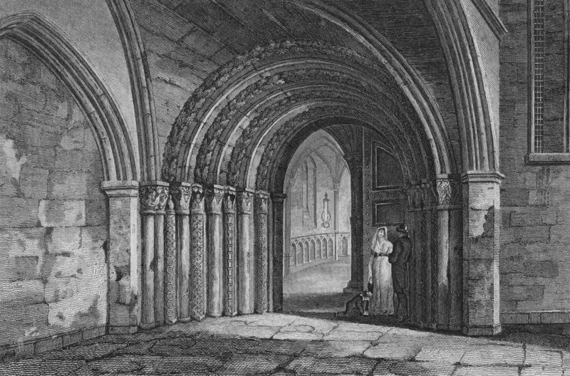 Porta de acesso à Temple Church, Londres (gravura) de John Preston Neale