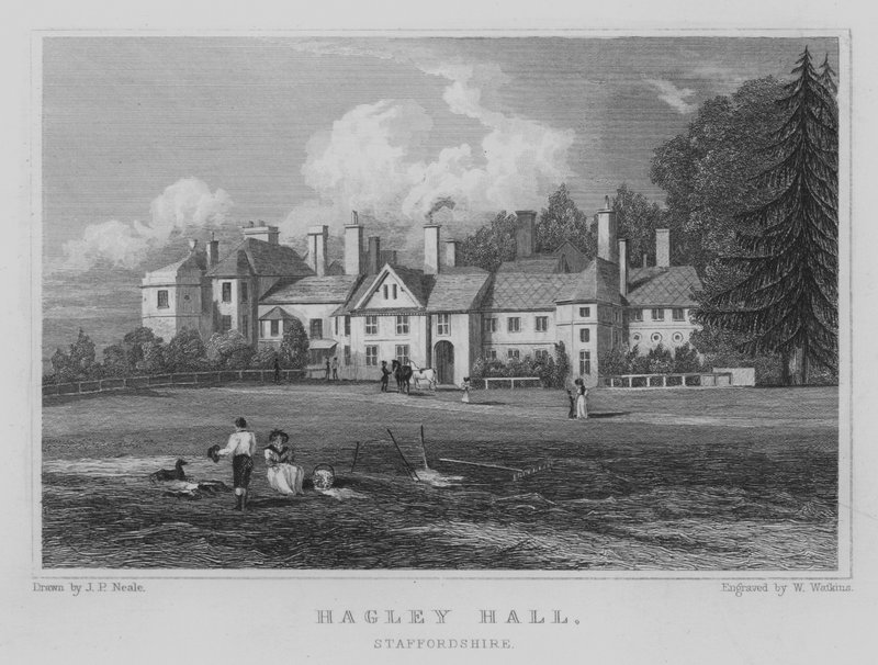 Hagley Hall, Staffordshire (gravura) de John Preston Neale