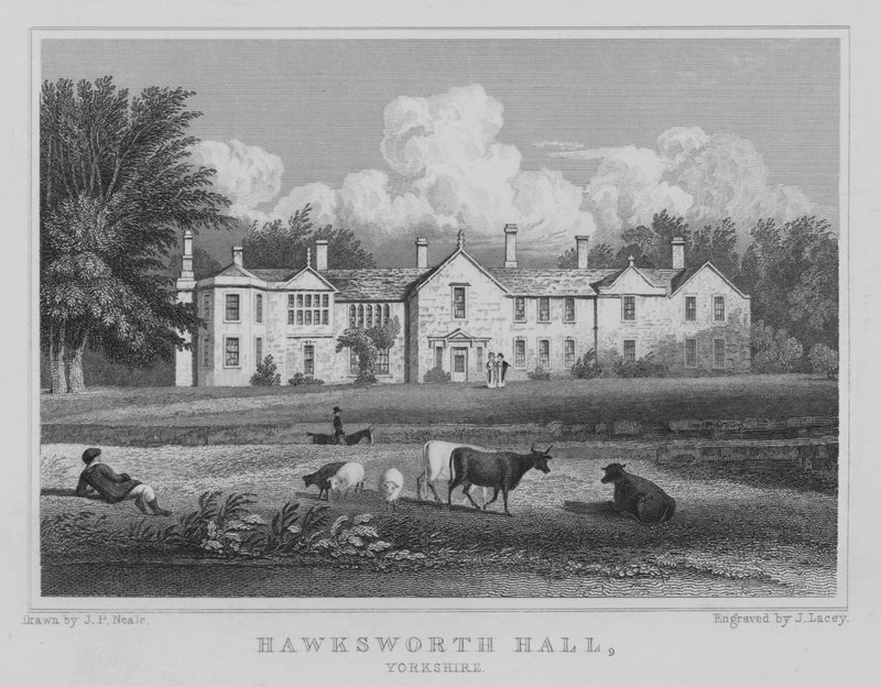 Hawksworth Hall, Yorkshire (gravura) de John Preston Neale