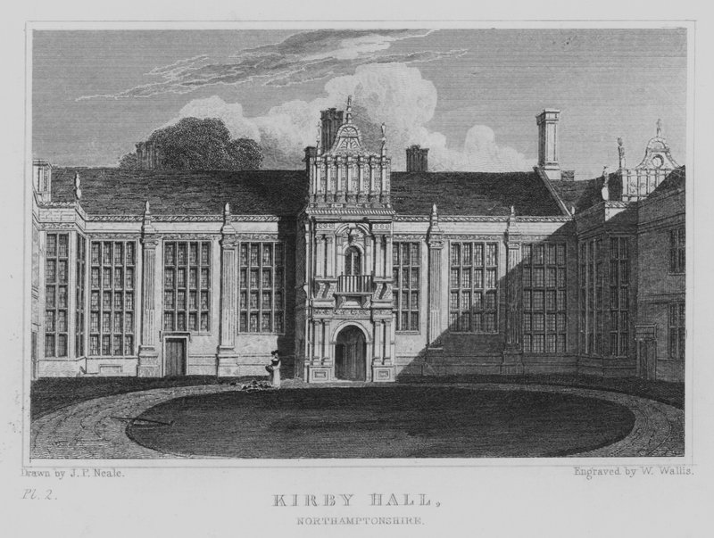 Kirby Hall, Northamptonshire (gravura) de John Preston Neale