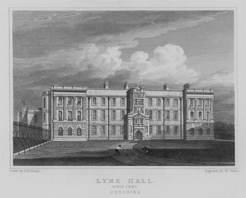Lyme Hall, North Front, Cheshire (gravura) de John Preston Neale