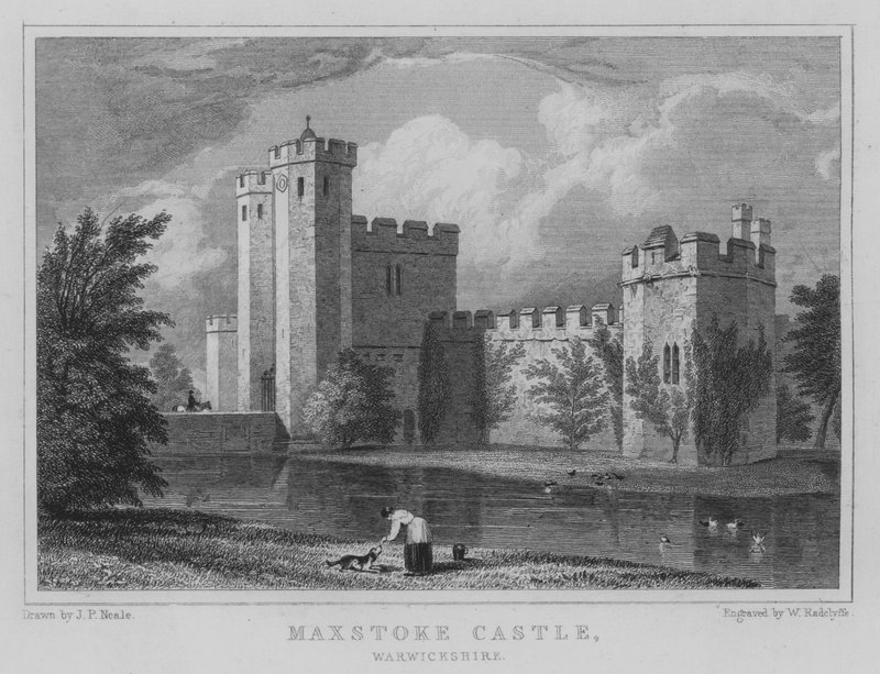 Castelo Maxstoke, Warwickshire (gravura) de John Preston Neale