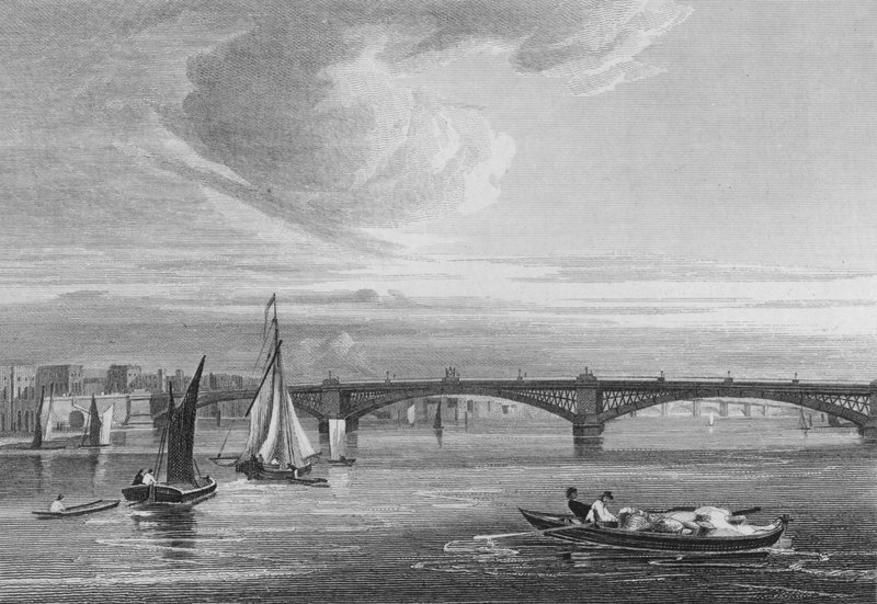 Nova Ponte de Ferro, sobre o Tamisa da Rua Queen (gravura) de John Preston Neale