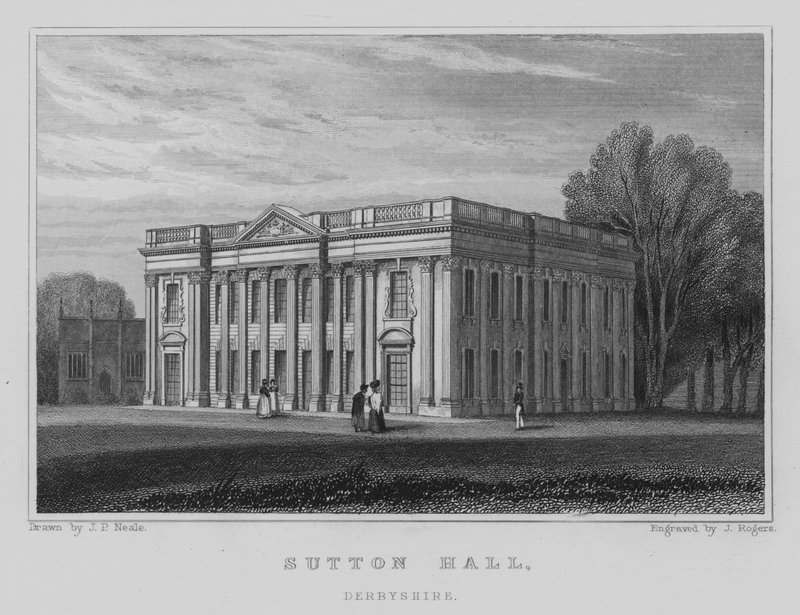 Sutton Hall, Derbyshire (gravura) de John Preston Neale