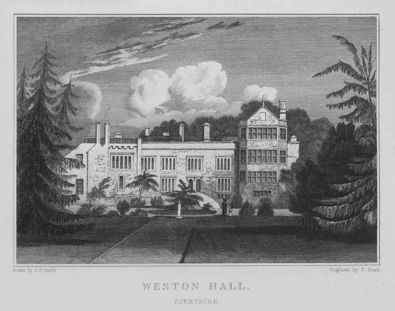 Weston Hall, Yorkshire (gravura) de John Preston Neale