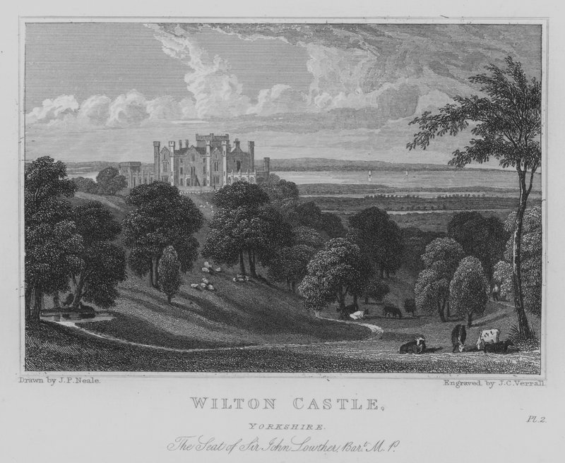 Wilton Castle, Yorkshire, The Seat of Sir John Lowther, Baronet, MP (gravura) de John Preston Neale