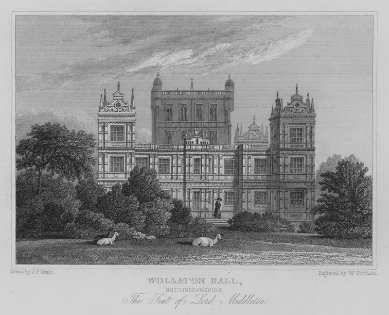 Wollaton Hall, Nottinghamshire, The Seat of Lord Middleton (gravura) de John Preston Neale