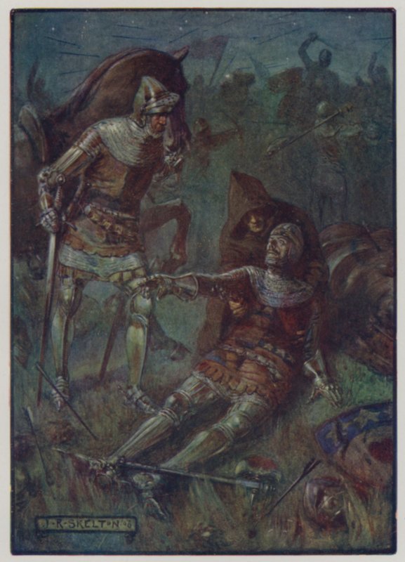 Morte de James, 2º Conde de Douglas, lutando contra os ingleses na Batalha de Otterburn, 1388 de J. R. Skelton