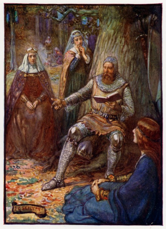 Robert the Bruce, rei da Escócia, lendo histórias para seus seguidores, do século 14 de J. R. Skelton
