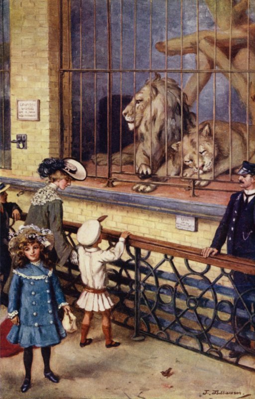 Na Casa do Leão no Jardim Zoológico (cor litho) de J. Williamson