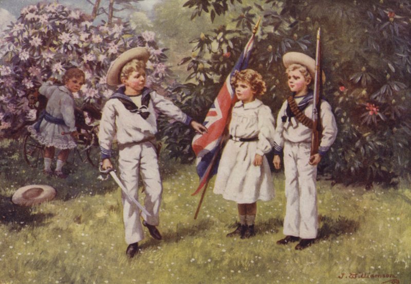 Príncipe Eduardo perfurando seu irmão e irmã (cor litho) de J. Williamson
