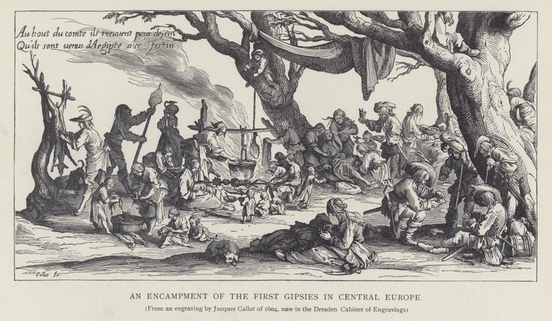 Um acampamento dos primeiros ciganos na Europa Central (litho) de Jacques (after) Callot