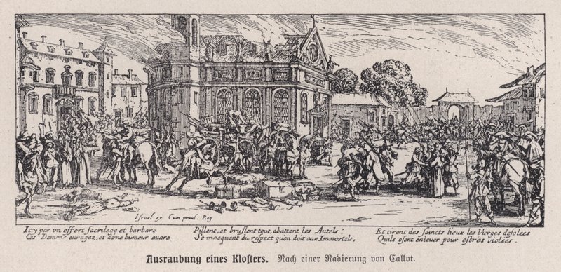 Destruição de um mosteiro durante a Guerra dos Trinta Anos de Jacques (after) Callot