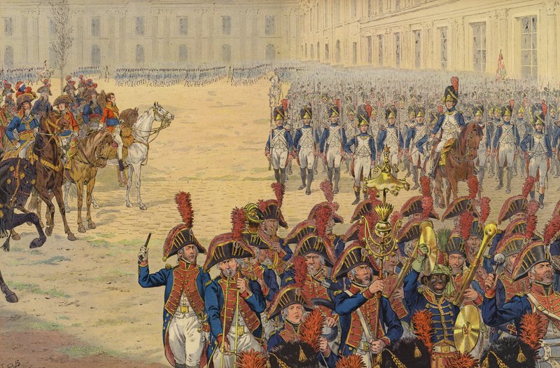 Primeira revisão da guarda consular na parada do Palácio das Tulherias de Jacques Marie Gaston Onfray de Breville (Job)