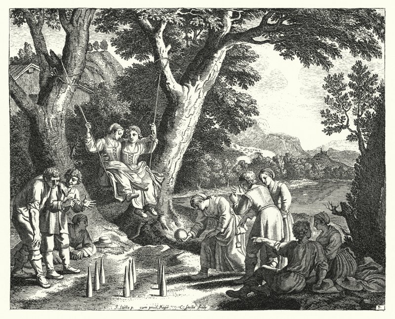 Camponeses relaxantes (gravura) de Jacques Stella