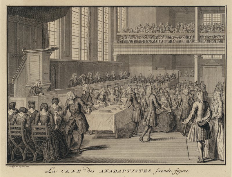 Ceia do Senhor em uma igreja anabaptista (gravura) de Jakob van der Schley