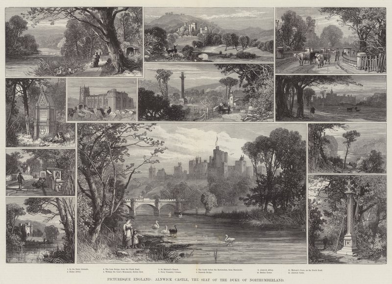Inglaterra pitoresca, Castelo de Alnwick, a sede do Duque de Northumberland de James Burrell Smith