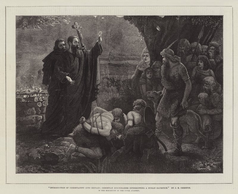 Introdução do Cristianismo na Grã-Bretanha, Missionários Cristãos interrompendo um Sacrifício Humano, na Exposição da Real Academia de James Elder Christie