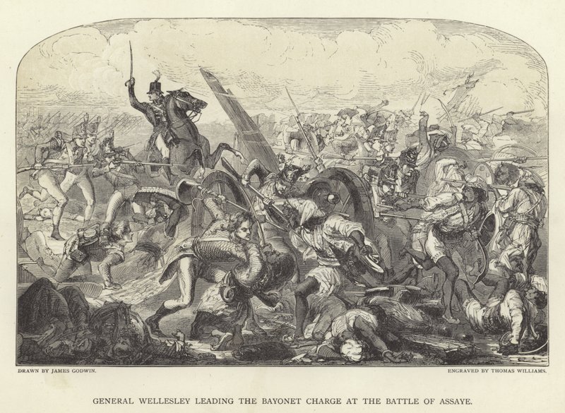 General Wellesley liderando a carga de baioneta na Batalha de Assaye de James Godwin