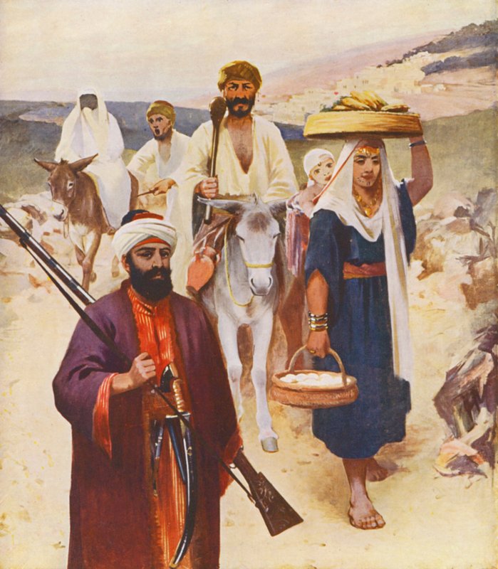 Terra Santa: Cena de estrada perto de Nazaré (litografia a cores) de James (after) Clark