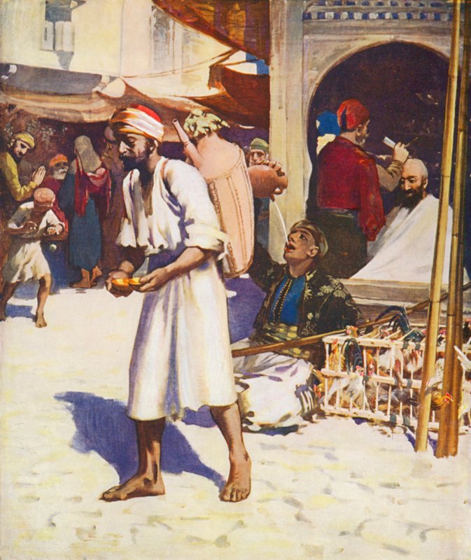 Terra Santa: O vendedor de água e a vida na cidade da Palestina (litografia a cores) de James (after) Clark