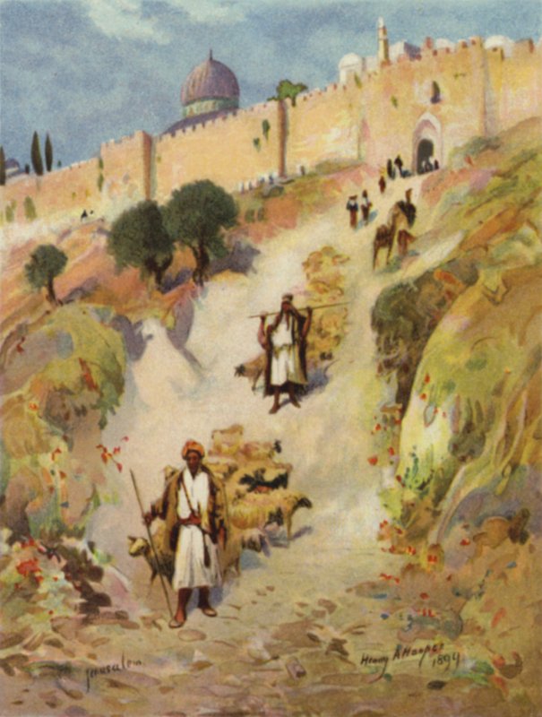 Jerusalém, Porta de São Estêvão (cor litho) de James (after) Clark