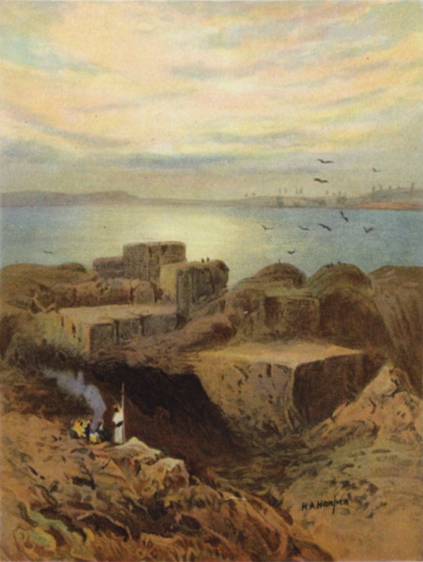 Ruínas da Babilónia e jardins suspensos (cor litho) de James (after) Clark