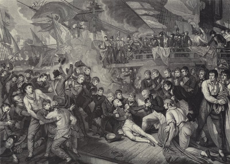 A Morte do Almirante Lord Nelson na Batalha de Trafalgar de James (after) Heath