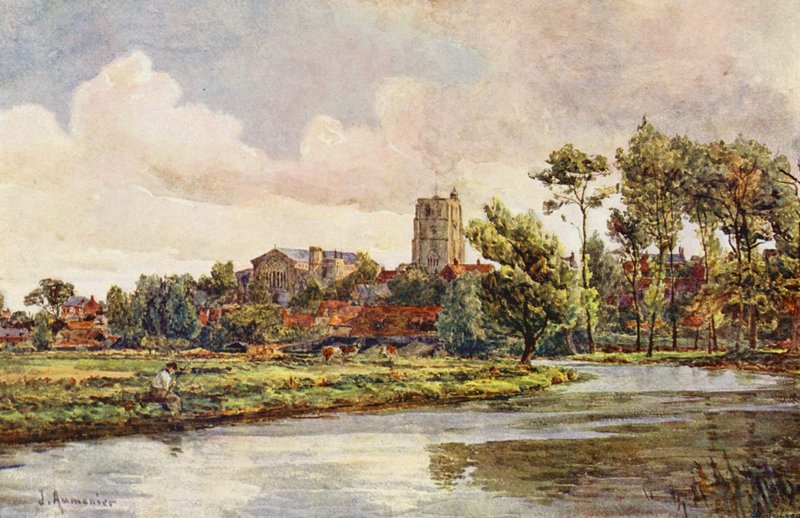 O Waveney em Beccles, com a igreja de São Miguel (litografia a cores) de James Aumonier