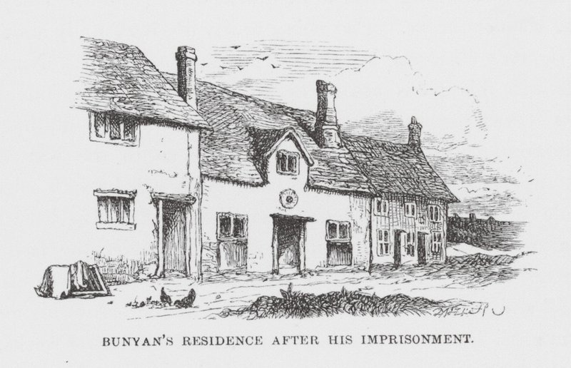 Residência de Bunyan após a sua prisão (gravura) de James Dawson Watson