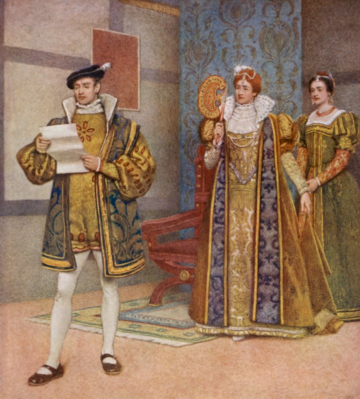 O Mercador de Veneza de Shakespeare: Bassânio, Pórcia e Nerissa (litografia a cores) de James Dromgole Linton