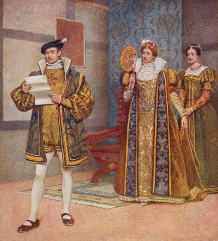 O Mercador de Veneza de Shakespeare: Bassânio, Pórcia e Nerissa (litografia a cores) de James Dromgole Linton