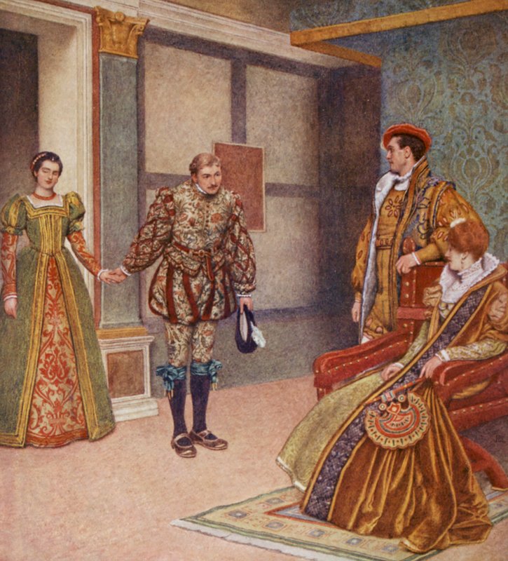 O Mercador de Veneza de Shakespeare: Pórcia, Bassânio, Graciano e Nerissa (litografia a cores) de James Dromgole Linton